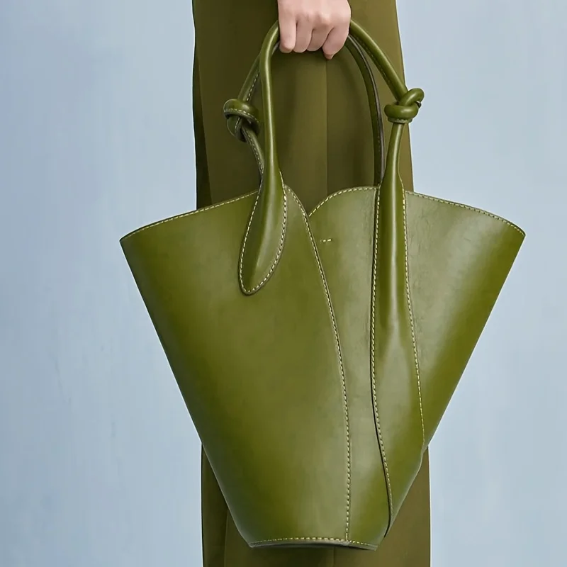 

Designer Artistic Handbag with Trendy Ornament, Minimalist Stylish Bucket Bag, Soft PU Extra Large Capacity Tote Bag
