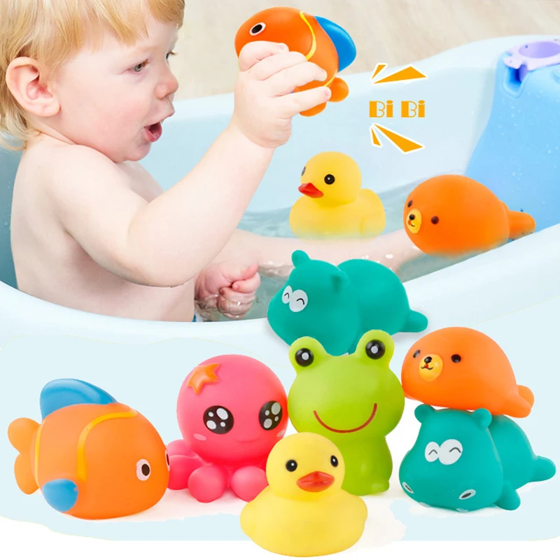 Baby Toys Cute Animals Bath Toys Colorful Soft Rubber Car Float Squeeze Sound Swimming Water Toy for Baby 0 12 24Months