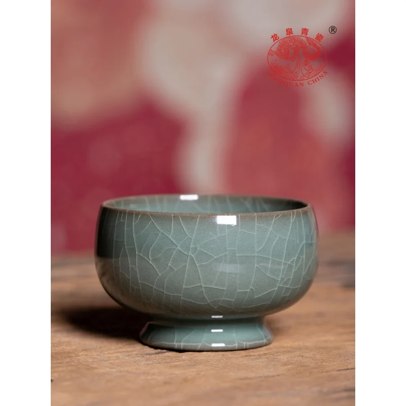 |Longquan Celadon Song Yun Master Cup Single Cup Pure Handmade Ceramics Hand Pressing Tea Cup Shi Zhenqiang Ge Kiln Kung Fu Tea 