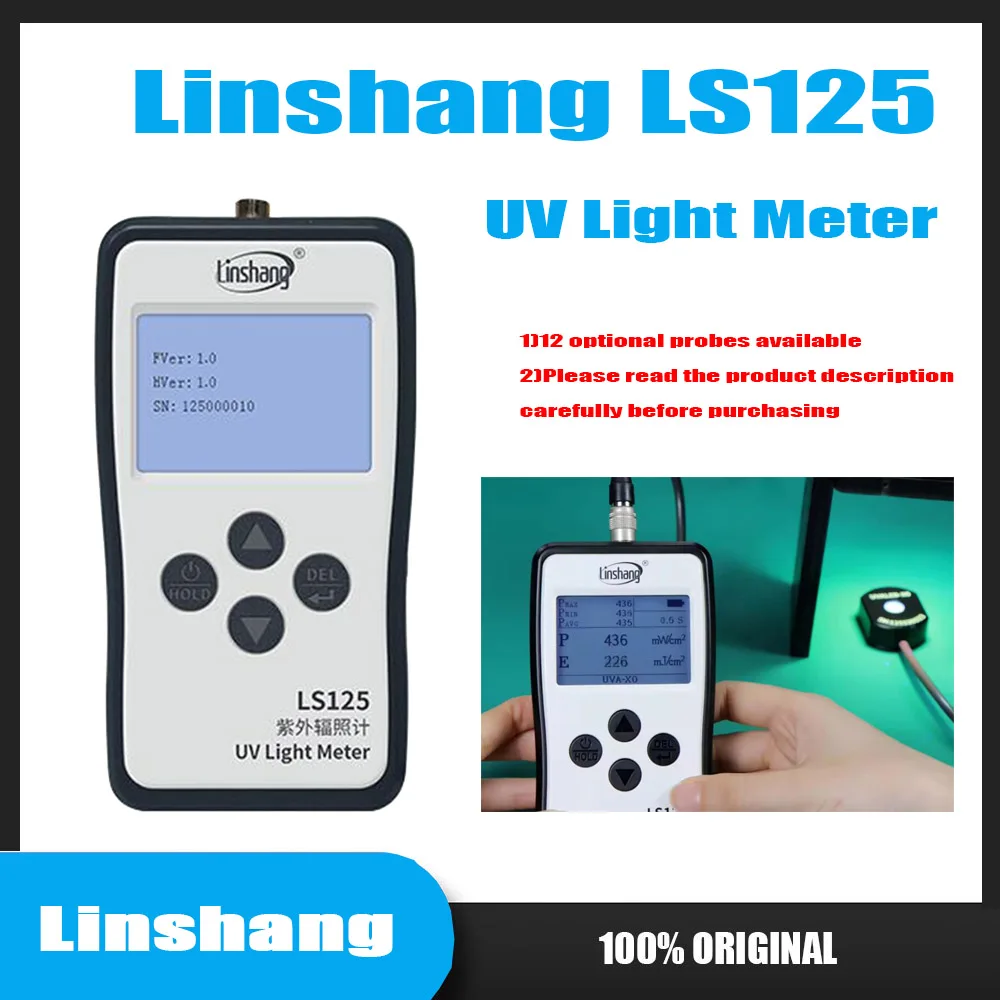 Linshang LS125 UV Light Meter Test Ultraviolet Power UV Intensity Energy for 365nm 395nm UVA LED UVB UVC Waterproof Sensor Probe