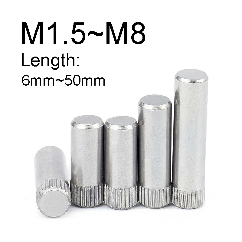 304 Stainless Steel Knurled Dowel Pins M1.5 M2 M2.5 M3 M4 M5 M6 M8 Press Fit Cylindrical Locating Pins for Electronics Hardware