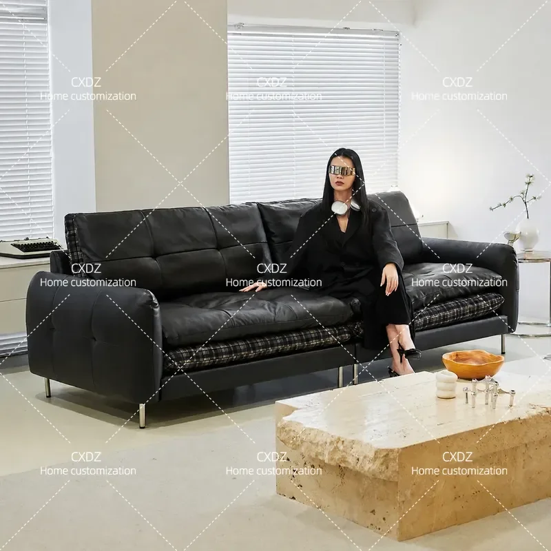 Medieval Style Leather Sofa Reversible Fabric Couch for Small Apartment Living Room Two Sides Switching Design