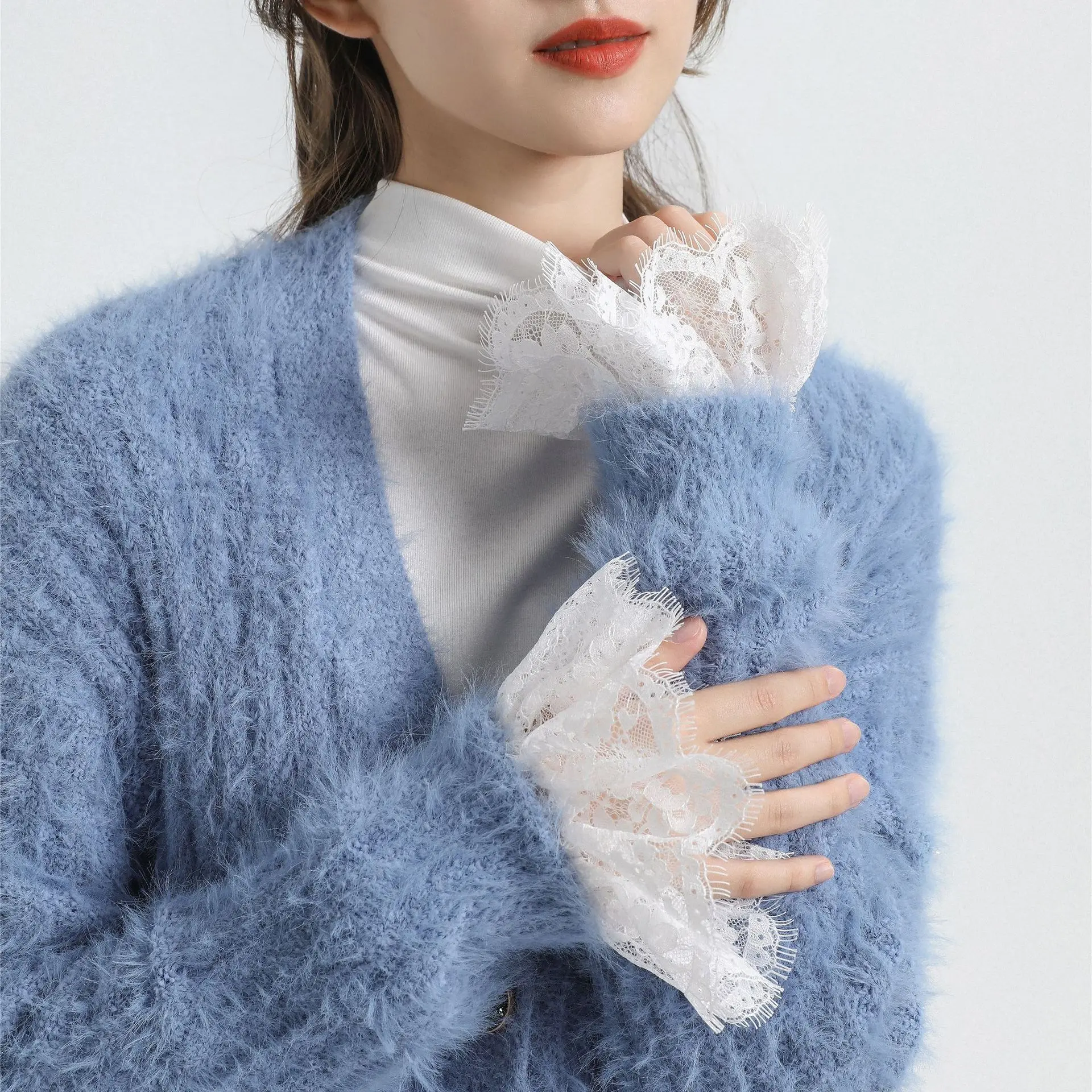 Lace Elegant Decorative Hand Sleeves Female Sweater Dress Coat Top Flare Sleeve Hollow Detachable False Cuff Ruffles Wristband