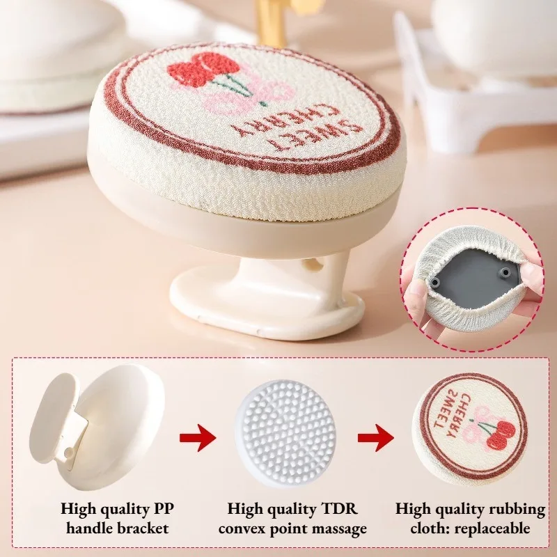 Exfoliating Shower Brush for Adults with Replaceable Soft Cloth Heads Gentle Body Scrubber for Daily Skin Cleaning and Massage