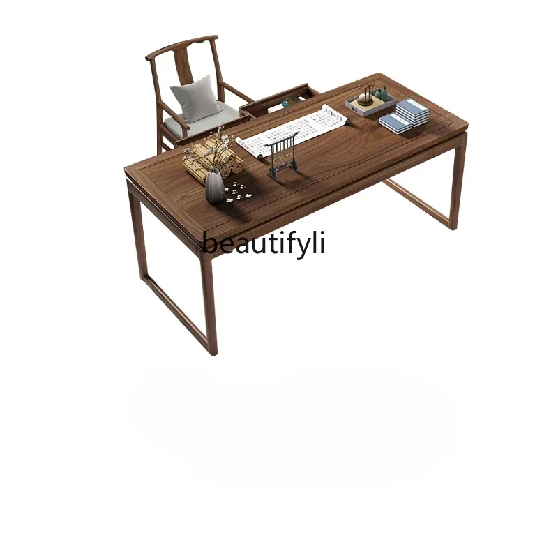 NQ52 Great discounts New Chinese-style North American black walnut desk Zen pure solid wood calligraphy table Old elm Sinology w