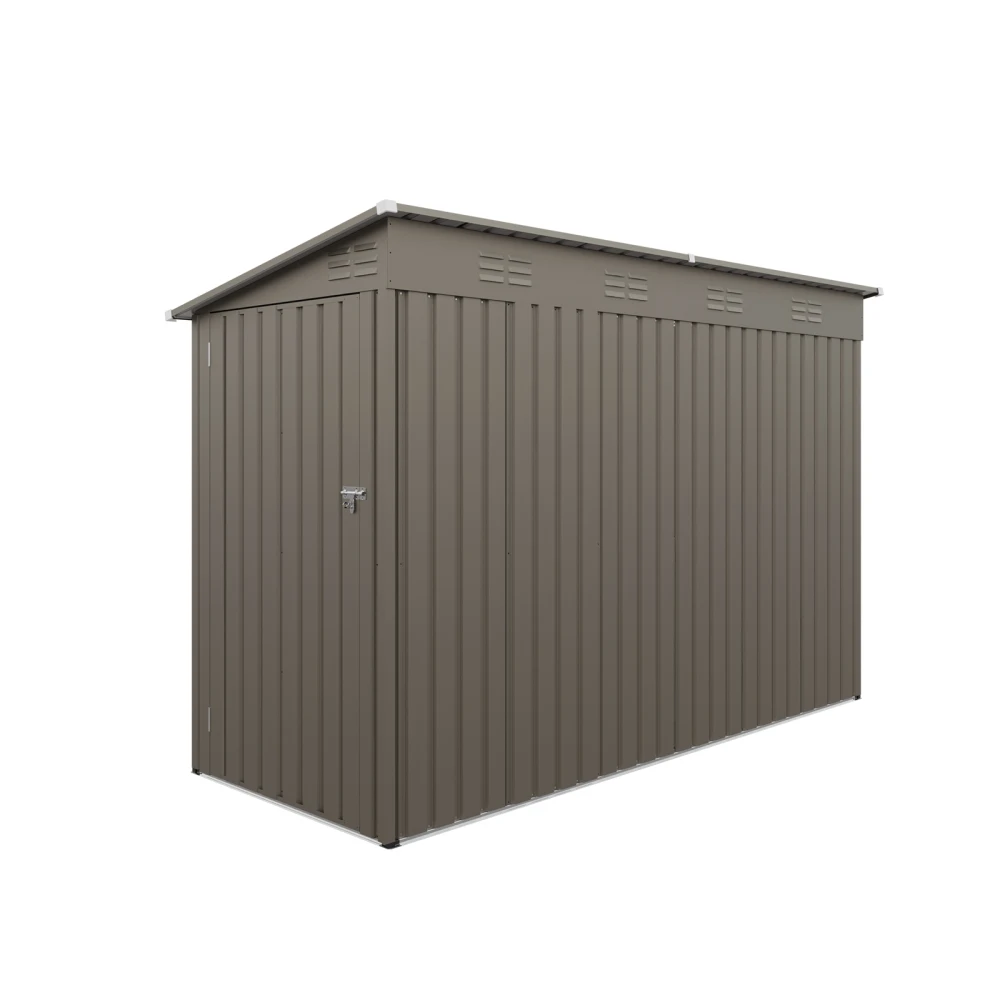 4*9FT Olive Grey Outdoor Metal Storage Shed, Galvanized Thick Frame Color Steel Tool House with Light-transmitting Window for Backyard Garden Equipment Storage(3.97*9.22ft)