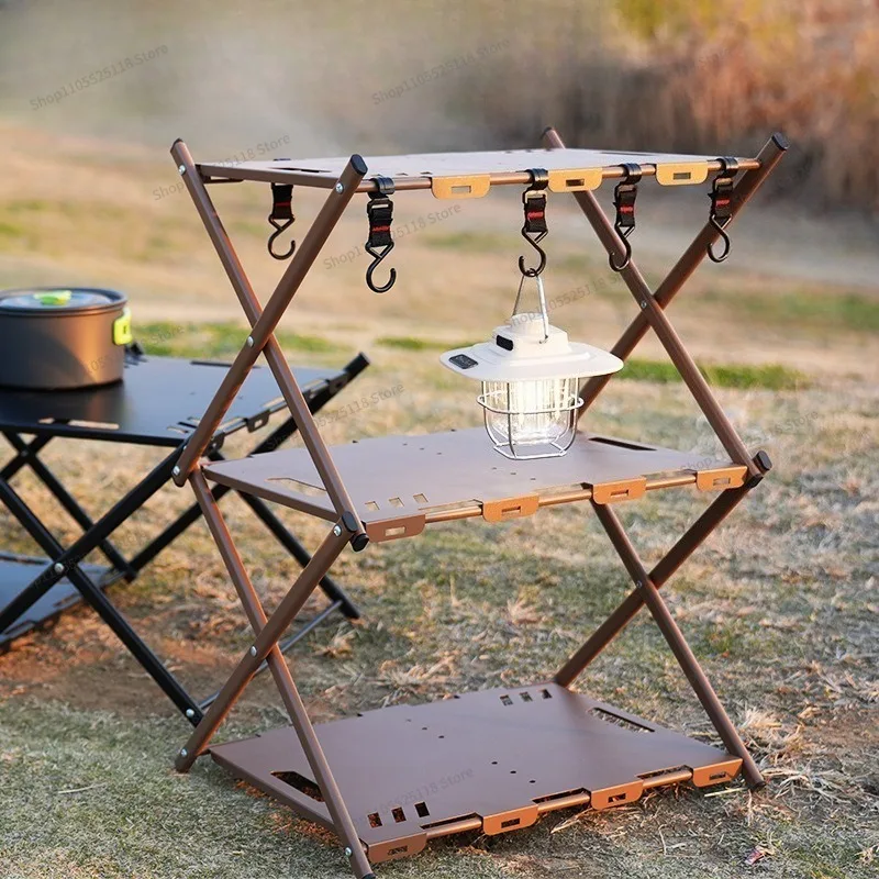 For Outdoor Camping Portable Folding Rack Carbon Steel Assembled Camping Table BBQ Picnic