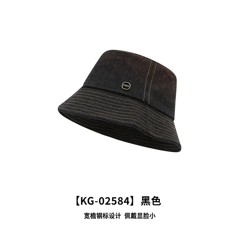 Denim bucket hat women's fashion sewing label versatile casual sunscreen visor hat small face versatile basin hat men
