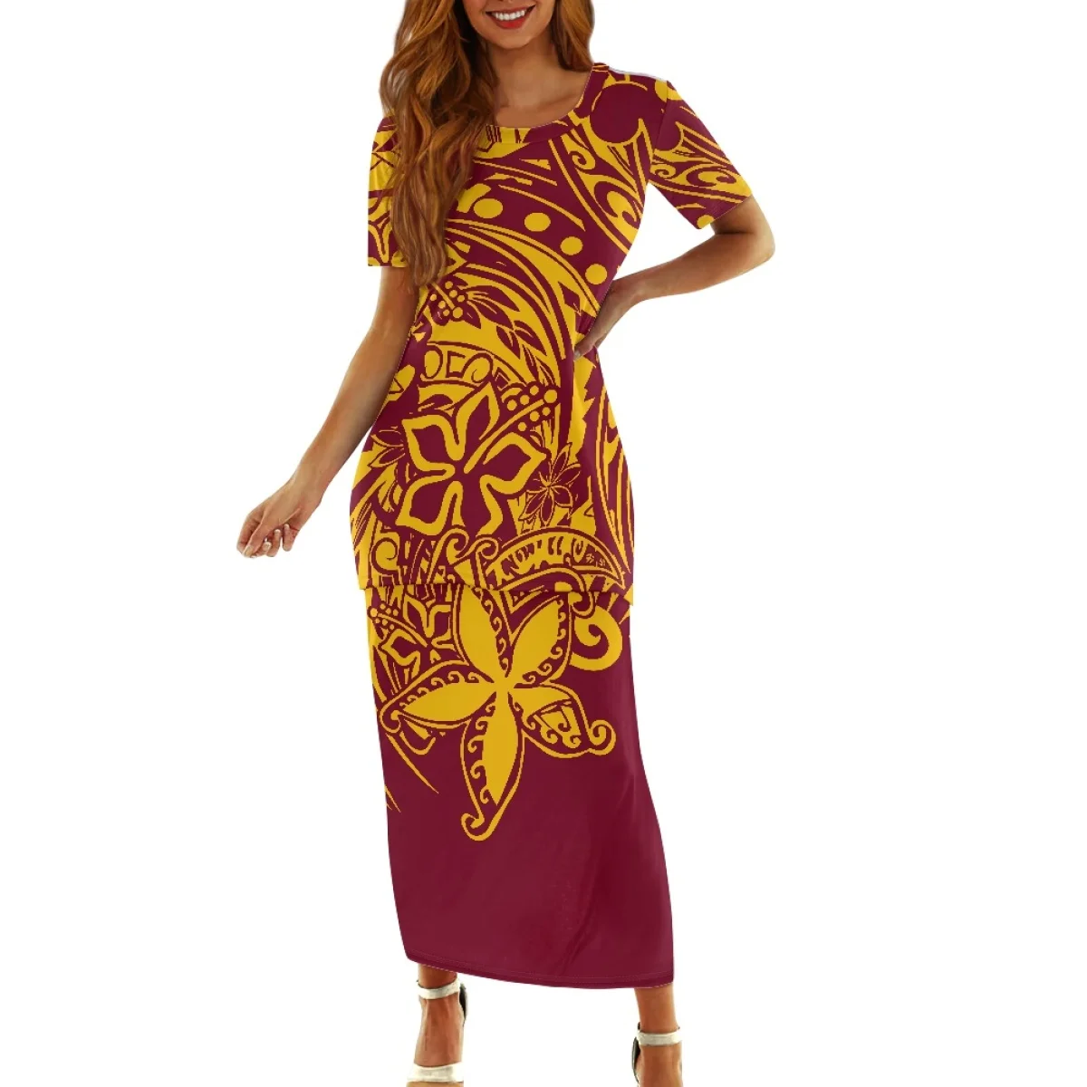 

New Arrival Custom Samoan Style Design Plumeria Polynesian Print Dress Slim Fit Sexy Women One Set Outfit Printing On Demand