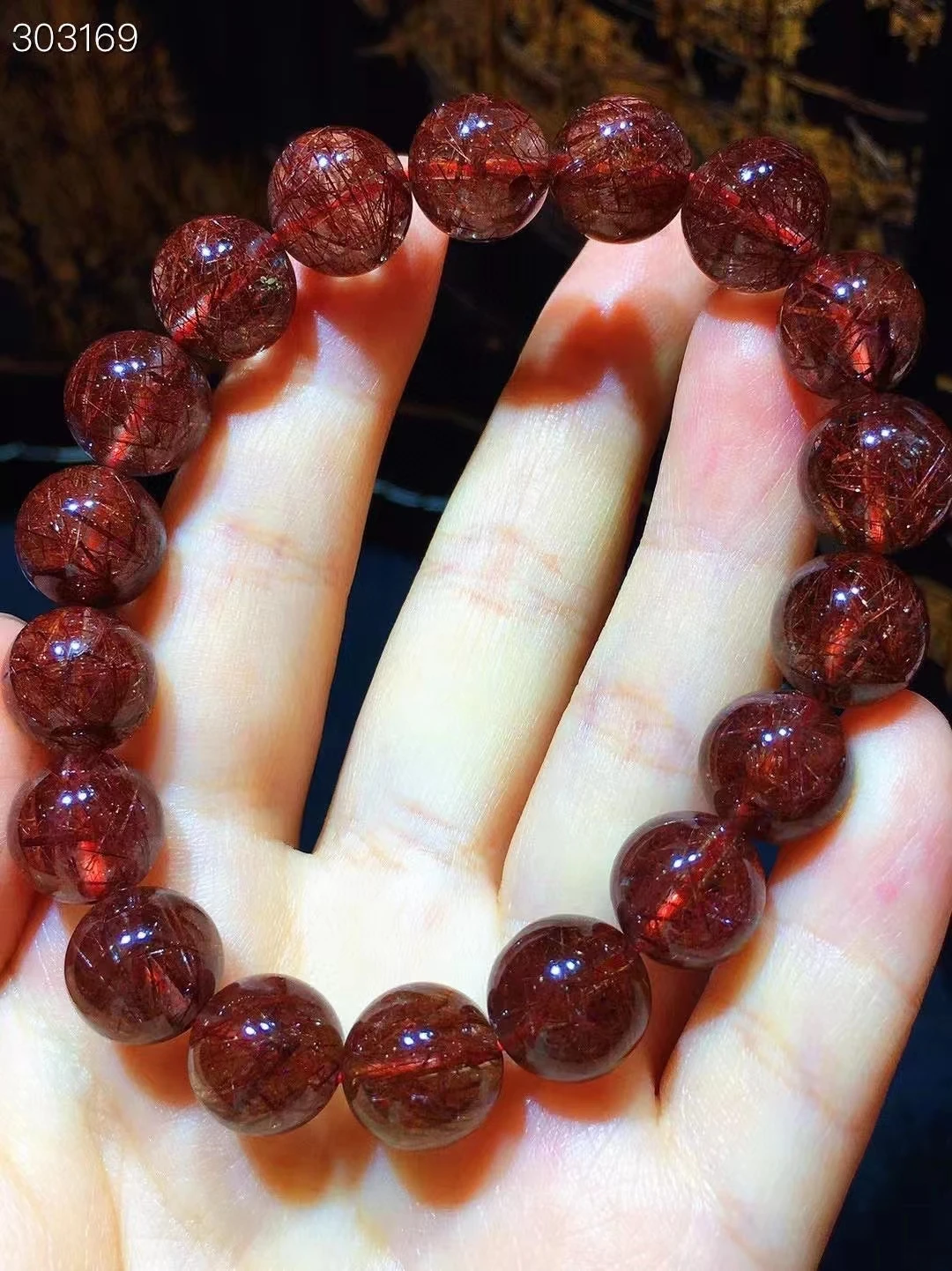 

Natural Red Rutilated Quartz Cat Eye Bracelet Crystal Jewelry 11mm Clear Round Beads Women Man Bracelet AAAAA