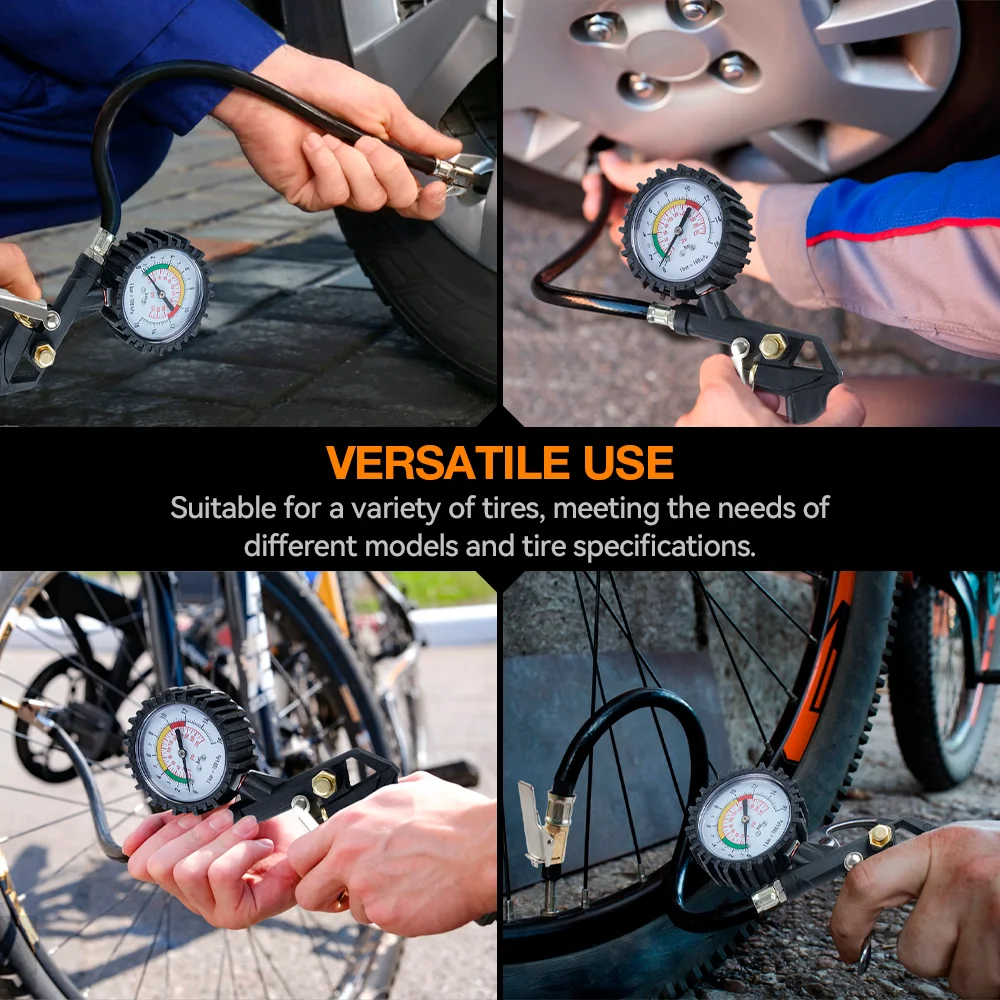 Pistola de pressão de pneus, medidor de pressão de ar de alta precisão de 0-16 Bar/0-220 PSI, ferramenta de medição de pressão de pneus, pode inflar/desinflar, acessórios para bomba de ar de carro