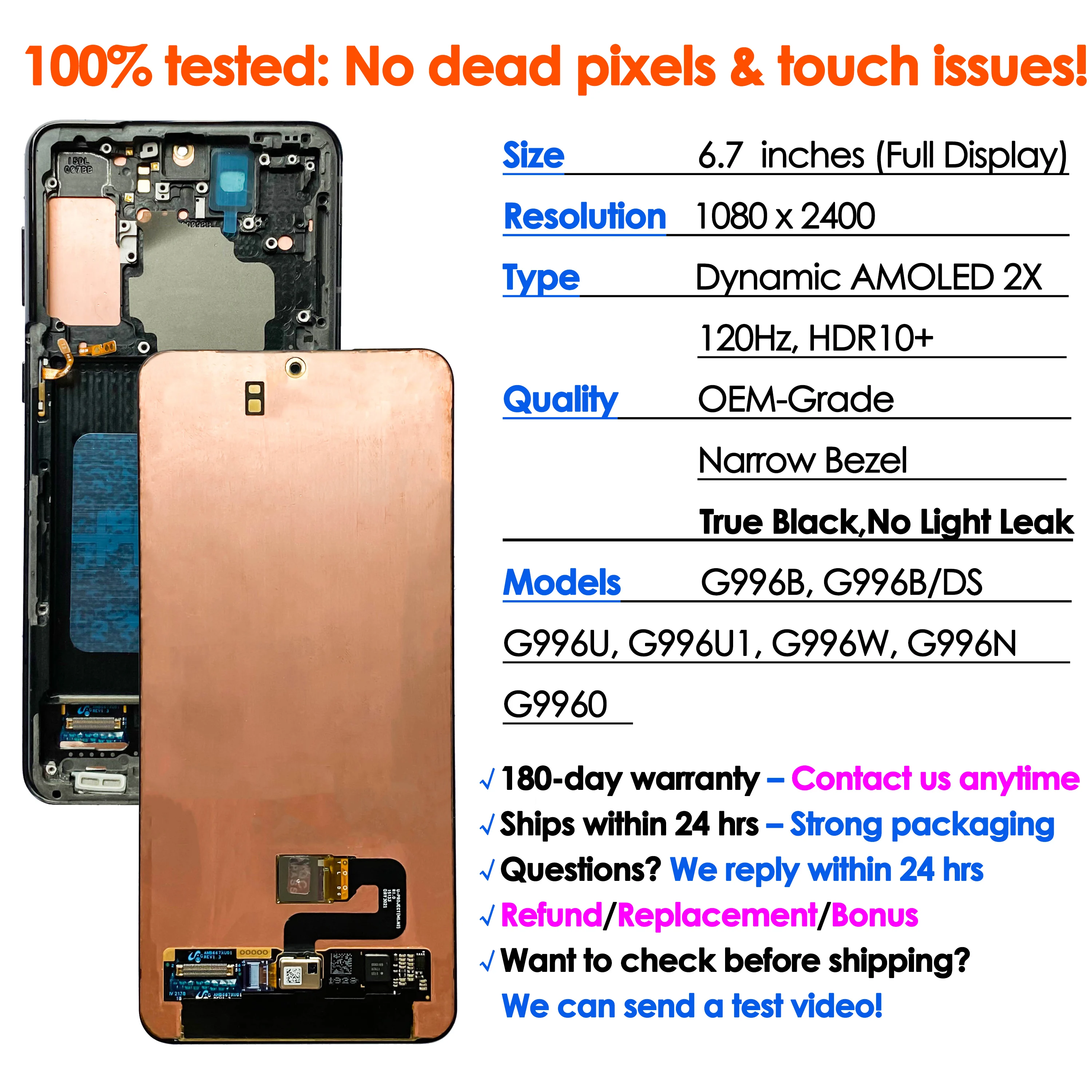 삼성 갤럭시 S21 플러스 S21+ 디스플레이 화면 교체용 OEM 다이나믹 AMOLED G996B G996U LCD 터치 디지타이저 어셈블리 수리