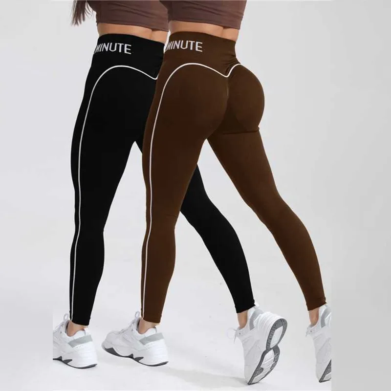 

High Waist Yoga Leggings for Women Push Up Scrunch Butt Lifting Workout Pants with White Line Print Fitness Gym Sportswear