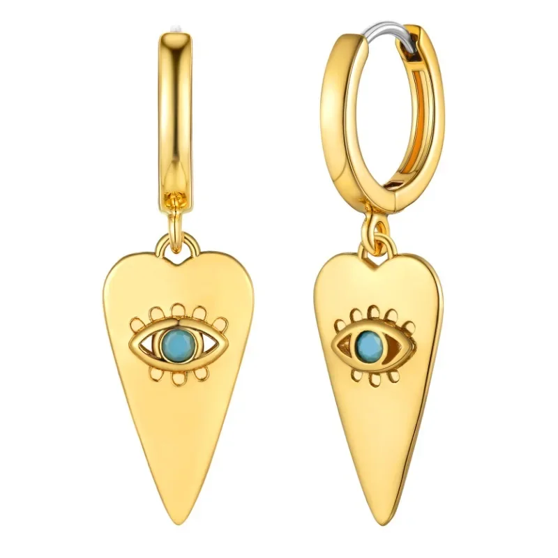 Copper Elongated Hear with Evil Eye Dangle Hoop Earrings for Woman Man Party Birthday gifts QC24