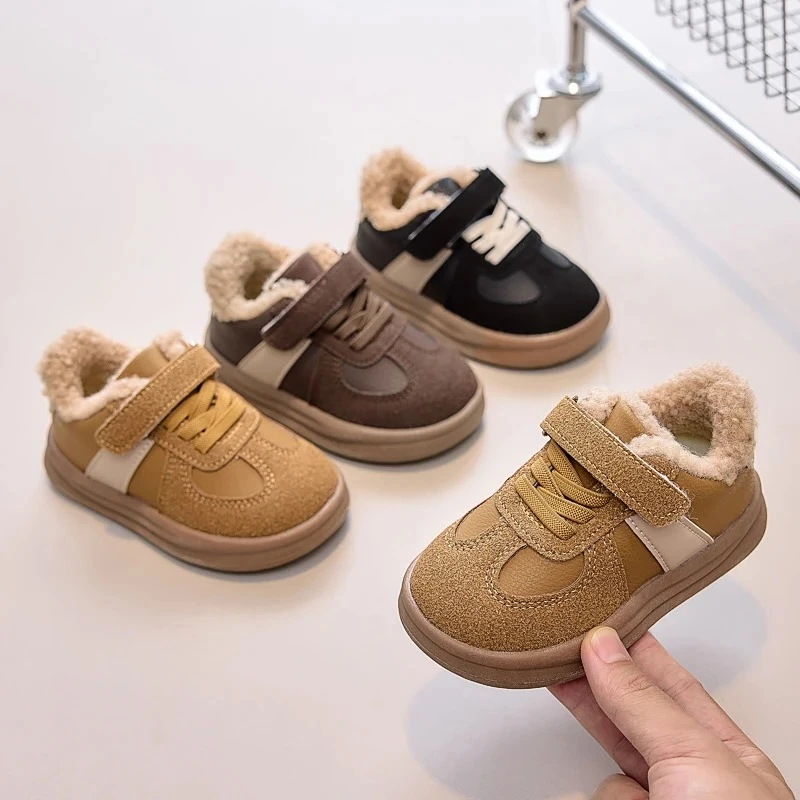 

Girls Flat Shoes Sweet Hook&loop for Winter Children Warm Shoes Toes Capped Non-slip 2025 Winter Kids Fashion Shoes Korean Style