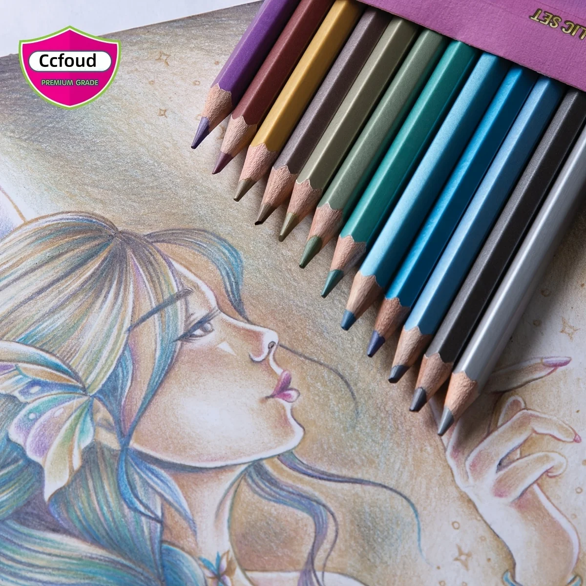 Immagine 4: Matite colorate metallizzate Ccfoud 12 colori per adulti da colorare