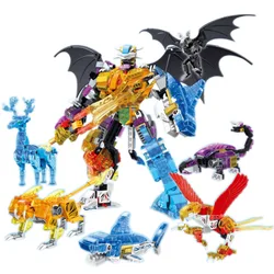 6 In 1 Luminous Animal Mecha Block DIY Bat Deer Shark Eagle Turtle Building Brick Toy