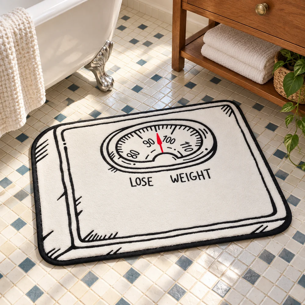 Bathroom Scale Shaped Area Rug Soft Short Plush Lose Weight Retro Sketch Floor Mat for Bathroom Bedroom Entryway Home Decor