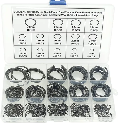 Imagen 1 del producto 300 Uds. Kit surtido de anillos a presión internos con Clips en C de alambre redondo métrico de 7-30mm para agujero de acero con acabado negro