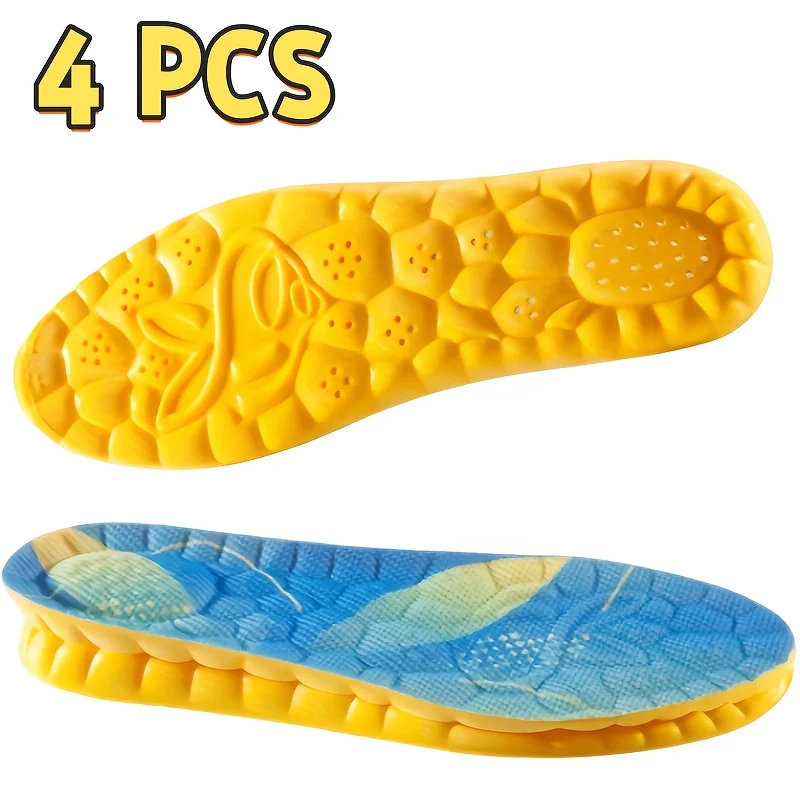 

4 PCS New 4D Sports TPU Insole Soft Breathable High Elastic Shock-absorbing Latex Insole For Men And Women