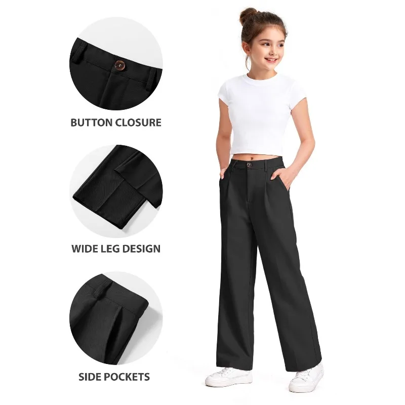 

Офисный стиль для девочек, широкие брюки с высокой талией, школьная форма, брюки, весна-осень, повседневный чистый цвет