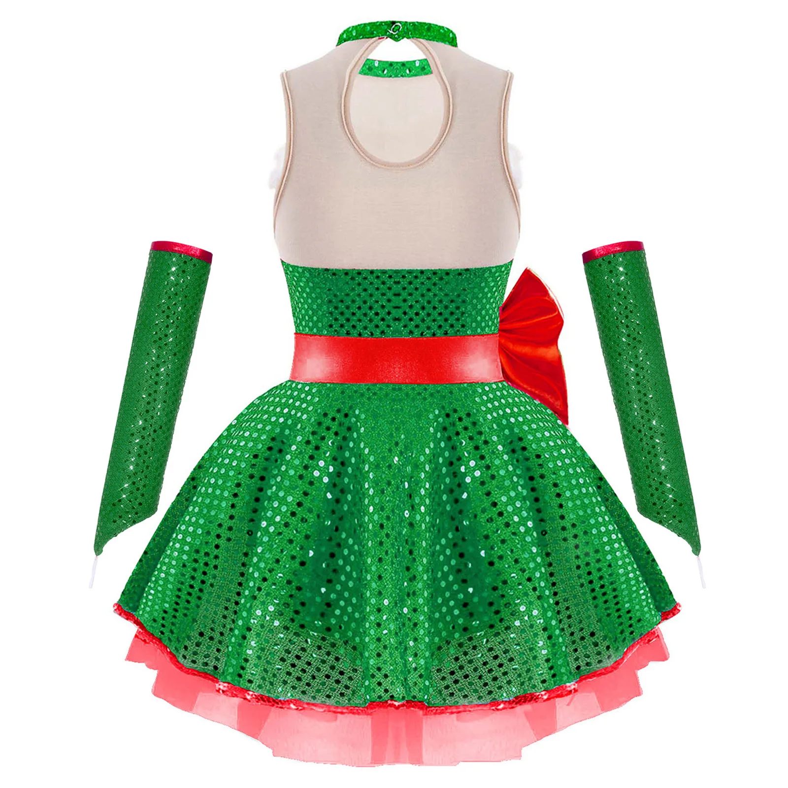 Teen Girls Christmas Sleeveless Candy Cane Striped Ballet Dance Tutu Dress with Sleeves Xmas New Year Carnival Santa Elf Costume view 4