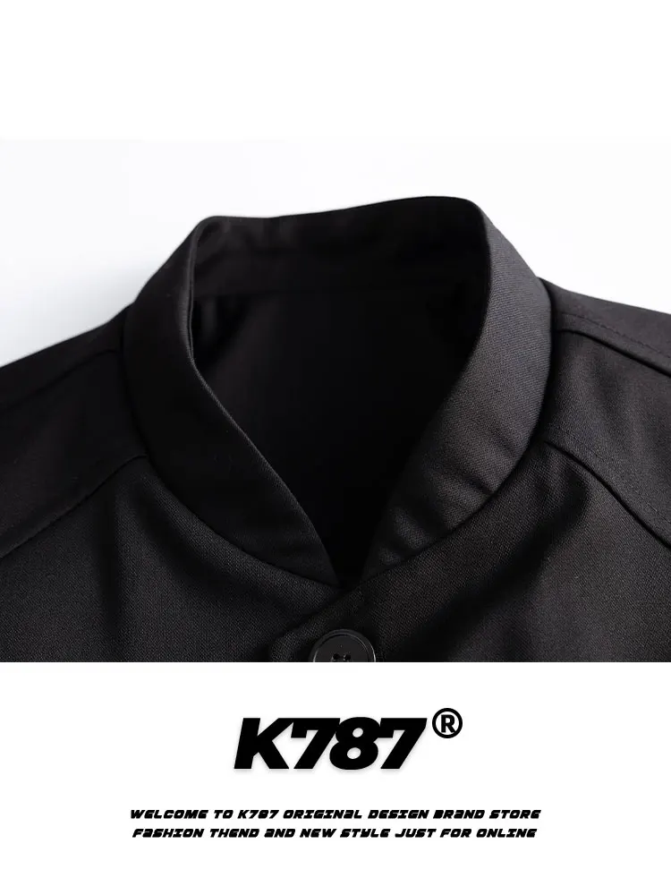 K787 Casual Style Loose Fit Single-Breasted Jacket Stand Collar Short Length Pure Color Men's And Women's Suit Outerwear