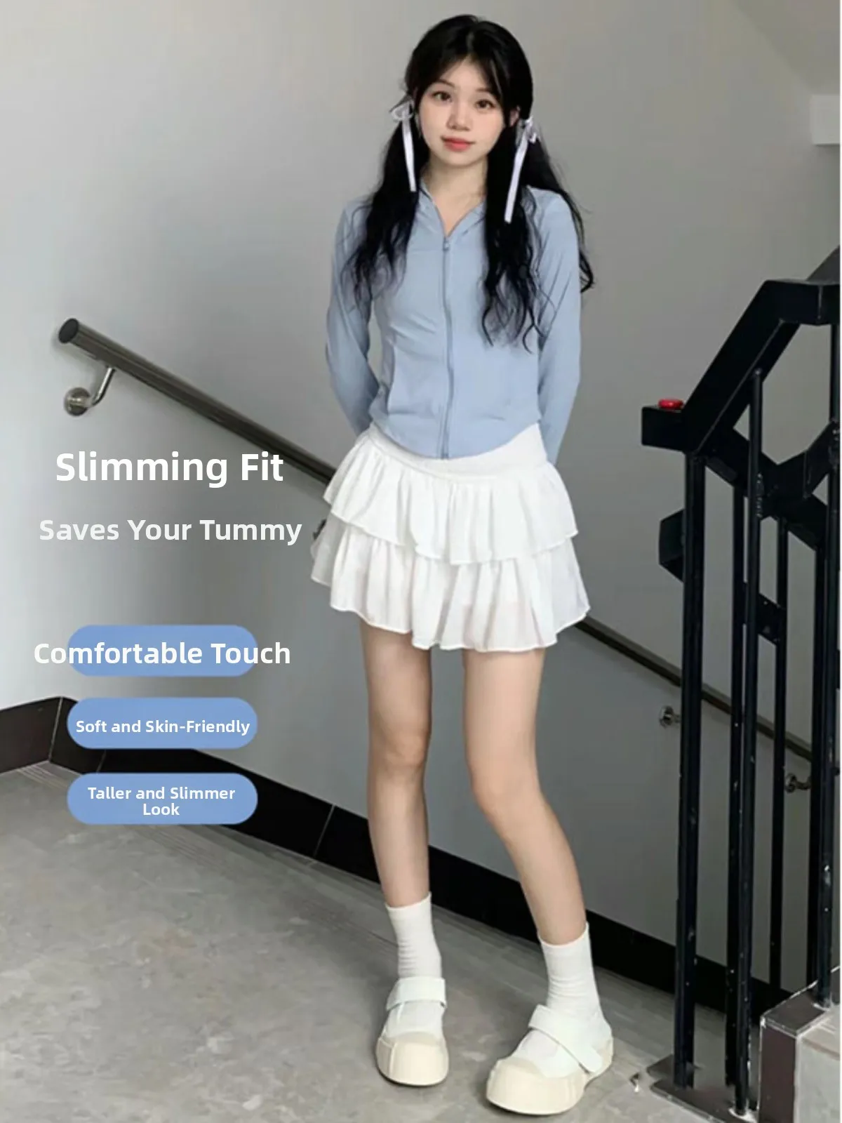 ホワイトダブルレイヤーケーキスカートレディース夏新作ハイウエストスリムバレエスカートAラインふわふわf丈スカートイン