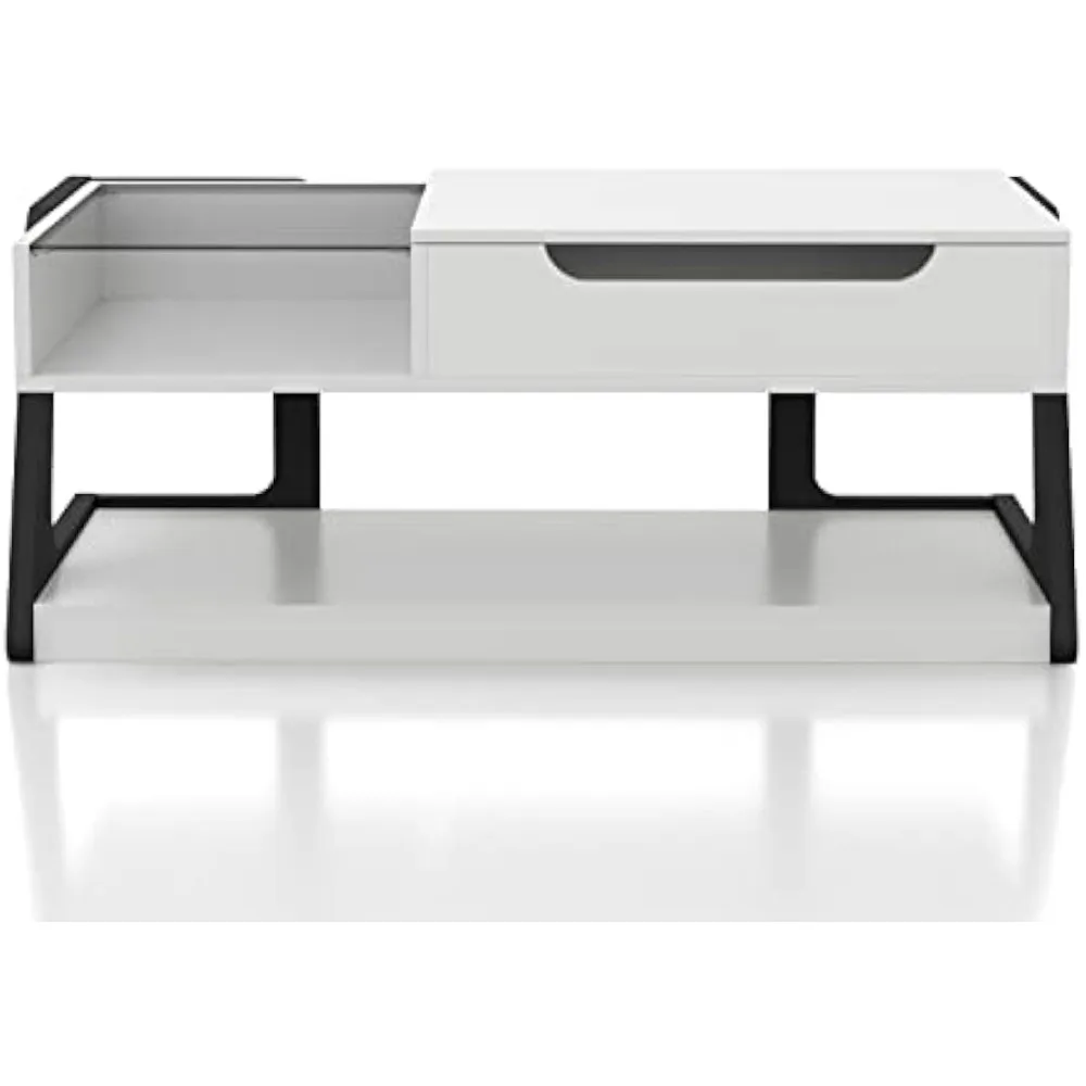 

Золотой современный прямоугольный подъемный ящик для хранения вещей из дерева 50 дюймов. Журнальный столик с одной полкой для гостиной, спальни, приемной, белый