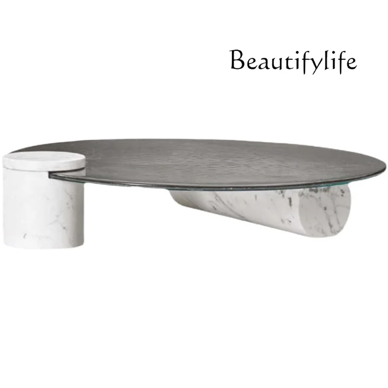 

Italian light luxury marble glass coffee table modern simple water ripple high-end living room round table