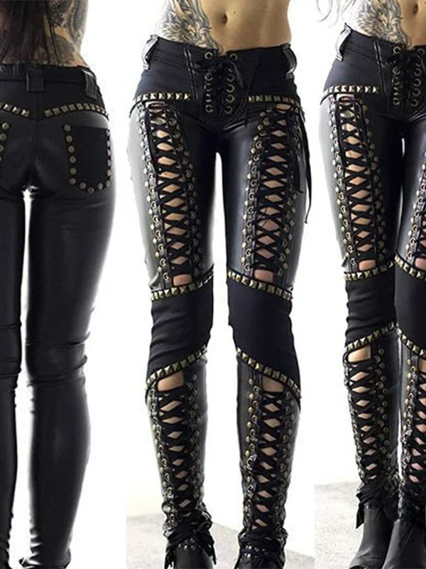 

Sexy Pure Color Faux Leather Slim Fit Pencil Pants Women's Leggings Cross-Border New Style Mid-Low Waist Cotton Blend