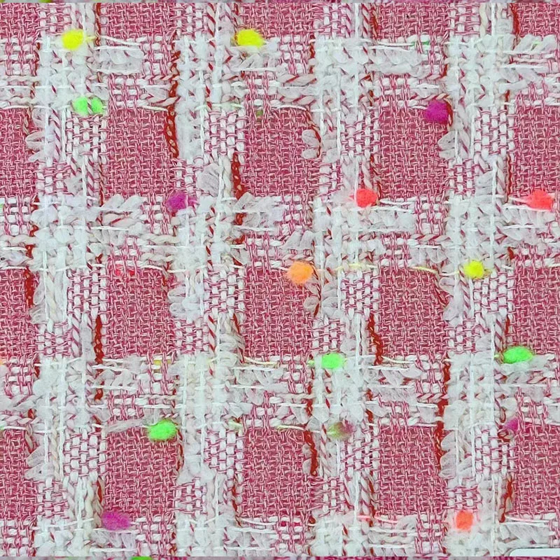 

Pink and White Lattice Colorful Dot Yarn-Dyed Braided Tweed Fabric For Autumn Jacket Dress Suits Coat DIY Cloth Sewing Material