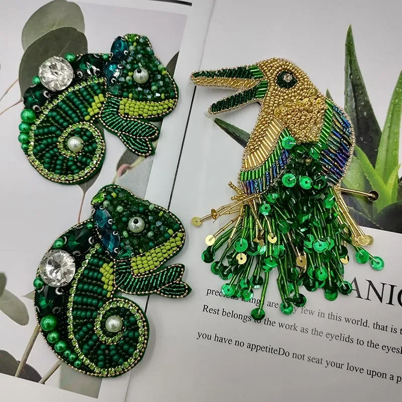 Embroidery Sequined Eye Appliques,beaded Lobster Appliqued,parrot Badges,bird Patch,lizard Patches for Clothing DIY WF228152