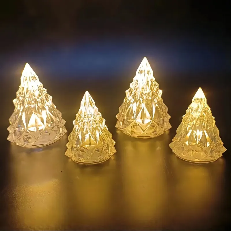 Night Light Crystal Mini Christmas Tree Light Warm/White Light Candle Atmosphere Lamp Mini Night Light Crystal Diamond Desk Lamp