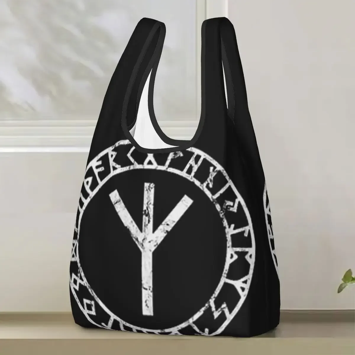 Algiz Runes Amulet Norse Odin Thor Viking Paganism Shopping Bag Portable Tote Bags Reusable Shoulder Shopper Bag