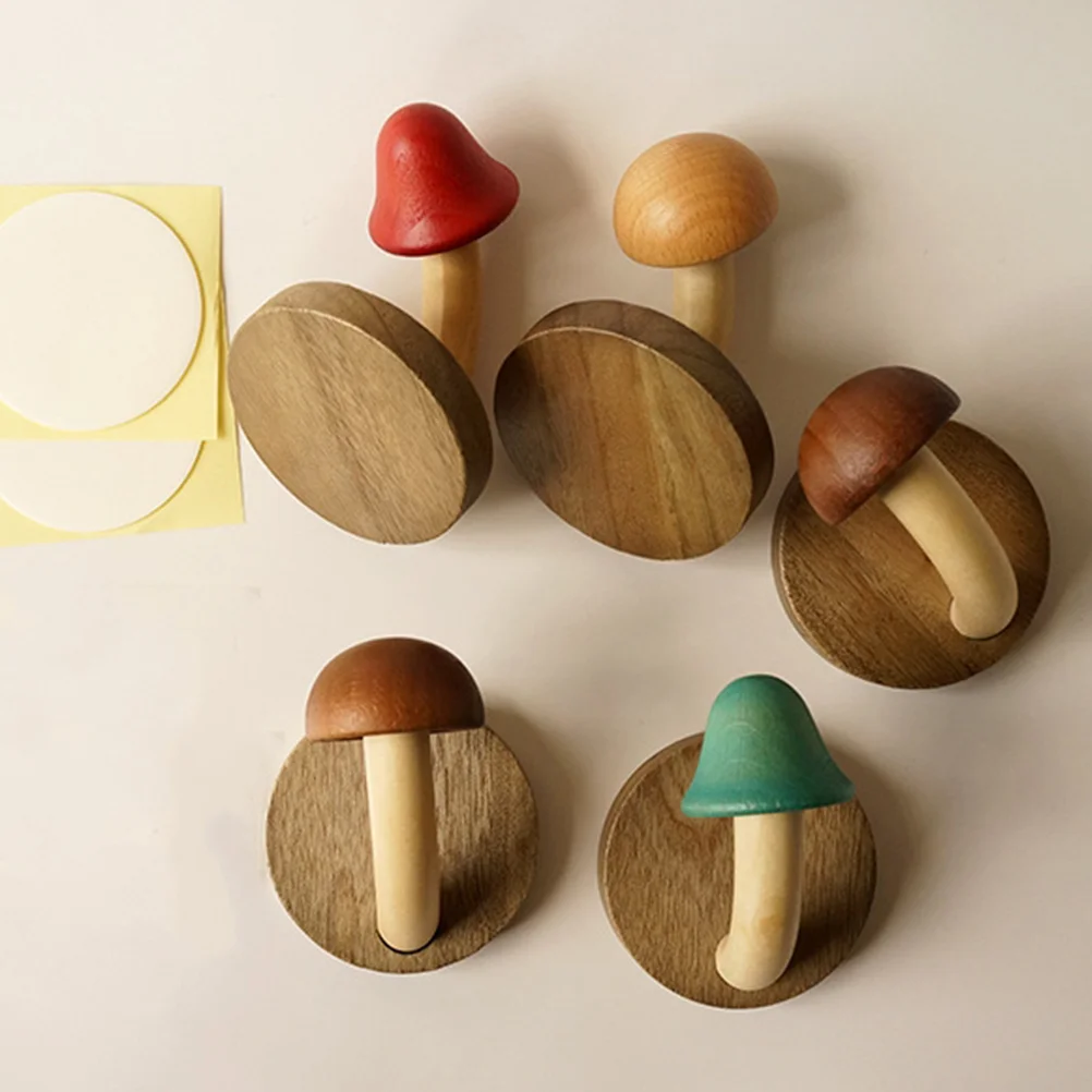 

4 Pcs Wooden Mushroom Coat Hook Wall Hooks Decorative for Hanging Towels Adhesive Hat