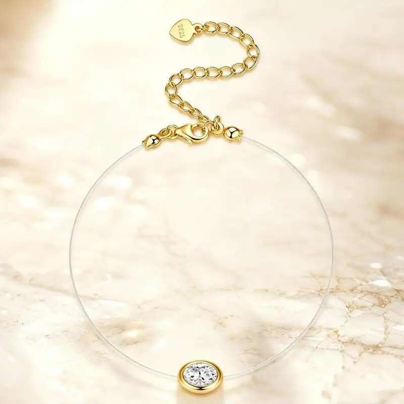 TS D Color VVS1 Moissanite Red Rope Bracelet 925 Silver Gold Bezel Setting Lucky Red Cord Charm Bracelet For Ladies Daily Wear