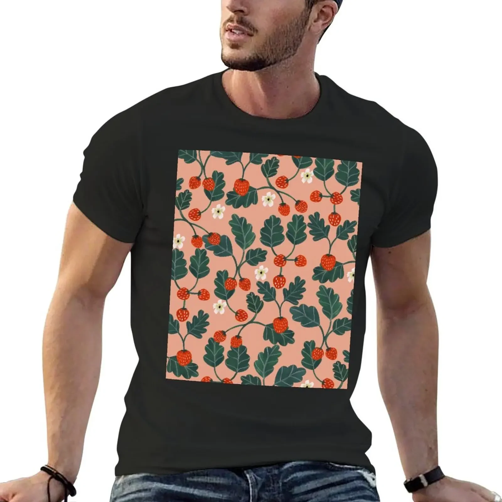 

Strawberries T-Shirt man clothes basketball graphic tees plus size tops mens vintage t shirts
