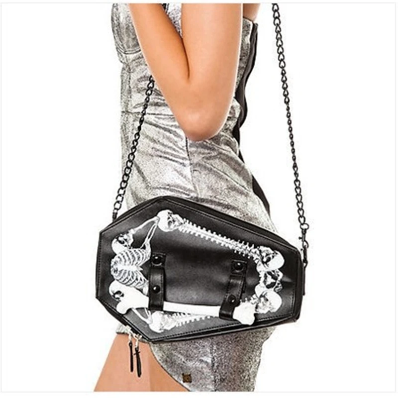 

Harajuku Round Handbag Women Lady Girl Punk Dark Coffin Skull Bat Thunder Flash Printed Gothic Vamp Cross Body Messenger Bag