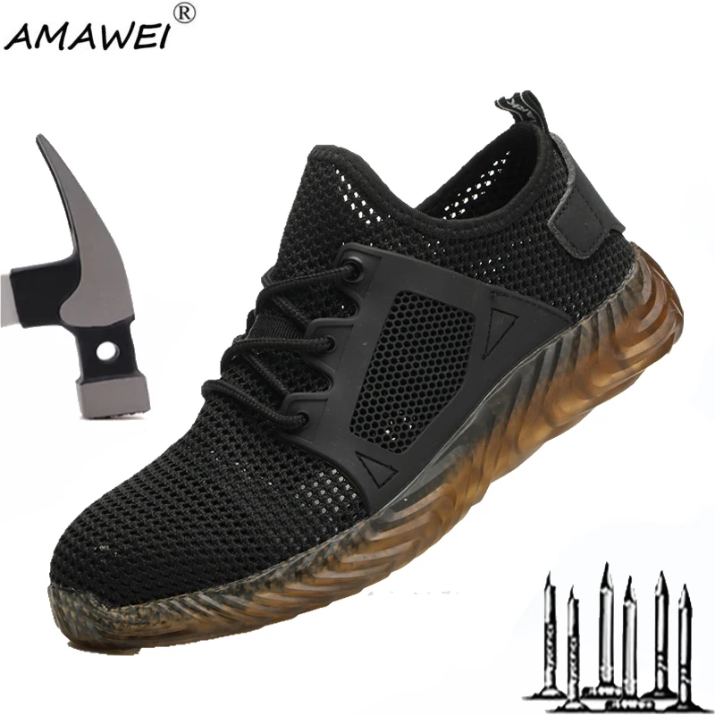 Safety Shoes Men With Steel Toe Cap Anti-smash Men Work Shoes Sneakers Light Puncture-Proof Indestructible Anti-smash Shoes