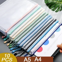 Zipper Mesh Bags A4/A5 Plastic Zipper Bags School Office Supplies Travel Storage Bags Document Bag Waterproof Zip File Folders
