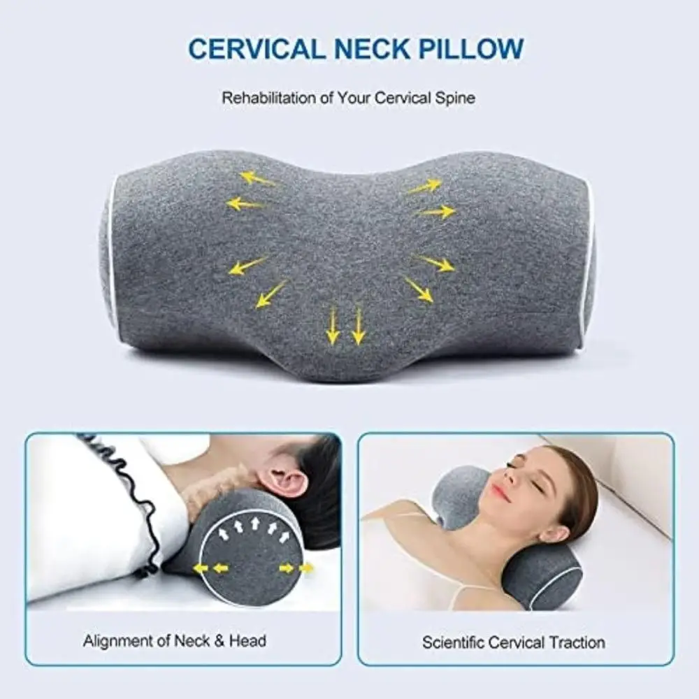 PU Memory Cotton Cervical Pillow Relax Neck Pain Relief Cervical Spine Pillow Black Grey Neck Stretcher Pillows