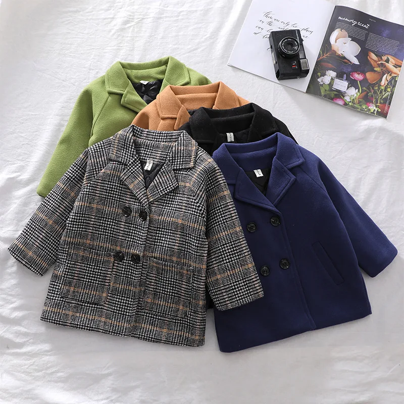 2024 spring and autumn new children's coat wool coat long fashion boy's coat children's wool coat coat