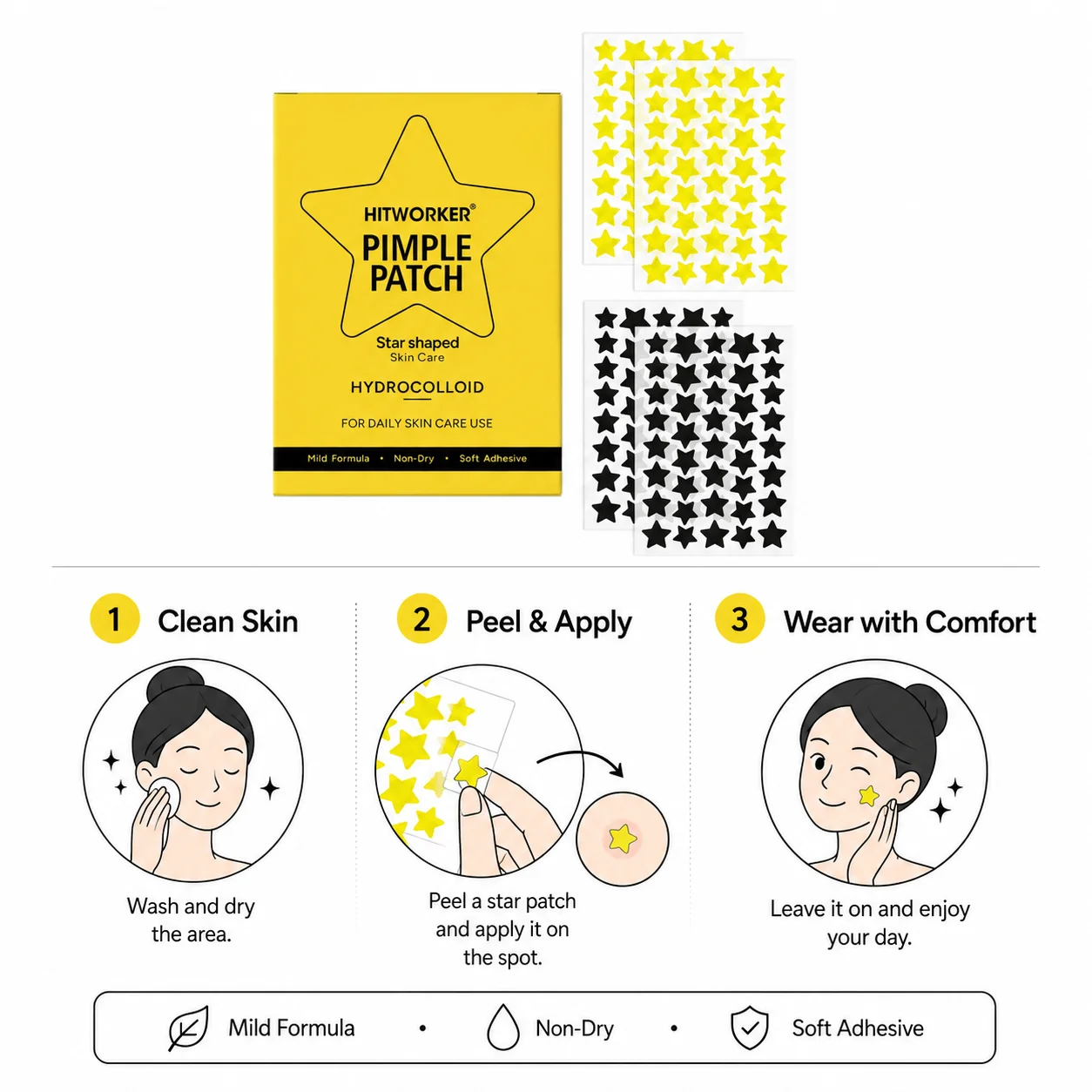 160PCS Pimple Cover Patches, Clear-Look Hydrocolloid Beauty Patches For Day And Night Use, Cute Star Patch Easy Peel Spot Cover