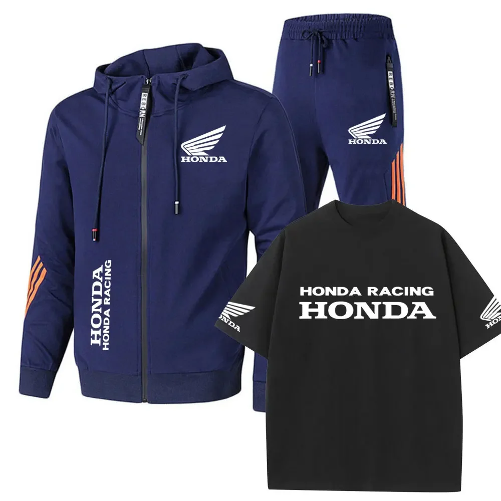 545648  Honda cotton top short-sleeved T-shirt zippered men's sportswear hoodie sweatshirt set Outdoor motorcycle men's clothing