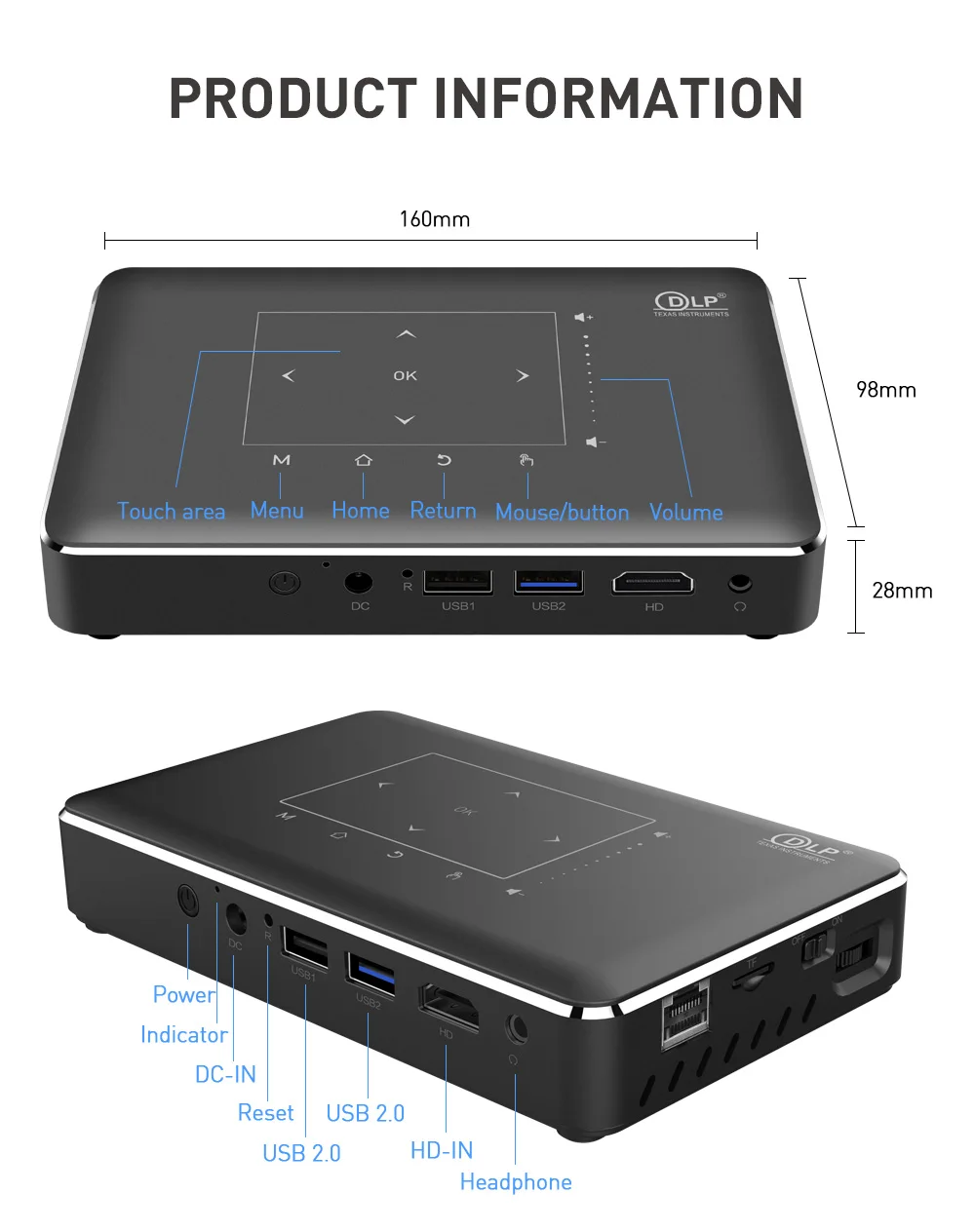 Imagem -05 - Dlp Projetor 3d Inteligente Mini Projetores Portáteis Android Wi-fi Suporte Full hd 4k Home Theater Led Beamer Wzatco-p10