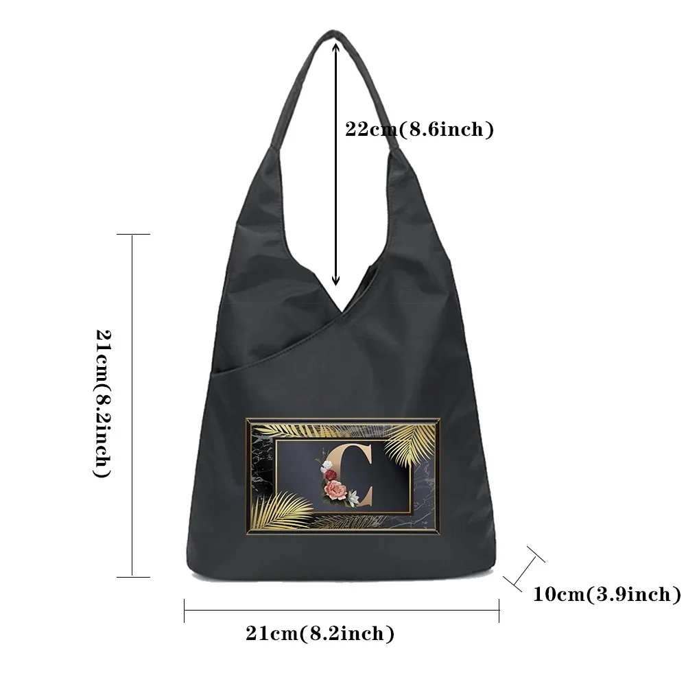 New Fashion Women Eco-friendly Reusable Storage Bag Underarm Bags Handbag Golden Letter Series Printing Pattern Shoulder Bag