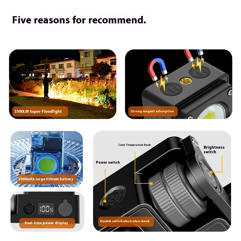 USB Rechargeable LED Camping Lantern Magnetic Base and Multi-Source COB Work/Repair Light for Outdoor With 18650/3000mAh battery
