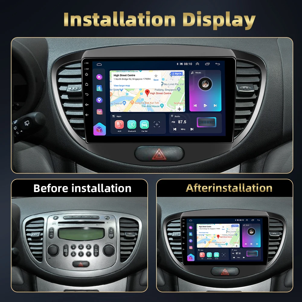 Podofo 8 + 128G 9 ''سيارة ستيريو لشركة هيونداي I10 2010 مشغل وسائط متعددة أندرويد السيارات Carplay 8Core مرآة ربط بلوتوث واي فاي 4G RDS