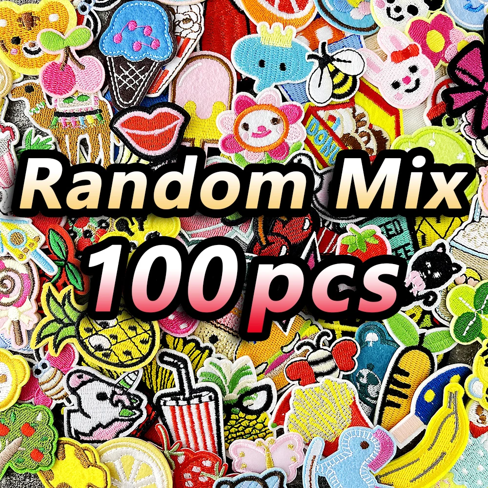 100 Pieces Mix Random Cartoon Child Small Patches Embroidery Applique Ironing Clothing Sewing Supplies Decorative Handmade Patch